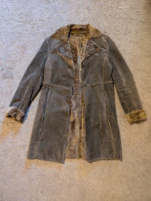 Guess Genuine Leather Vintage Brown Button Coat
