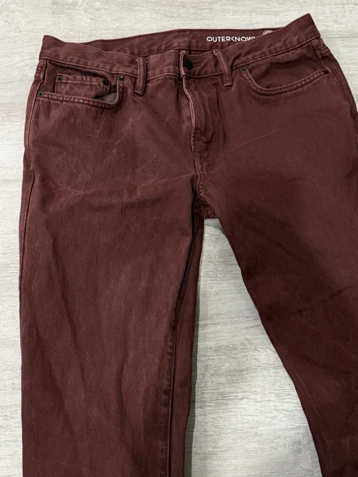 Pantalones de mezclilla OuterKnown para hombre 33 x 32 SEA rojo liso cremallera botón Foto 3 de 4