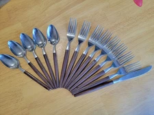 MCM Ekco Eterna La Joya 14 Pcs Stainless Wood Handle Flatware Vtg Made in Japan