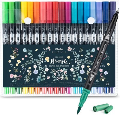 Ohuhu 36 Farbstifte, Dual Tip Brush Pens Filz 1 Stück (36er Pack), schwarz