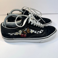 Vans Shoes Old Skool Suede Checker Embroidered Floral Butterfly Cherries 8.5/10