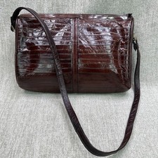 Vintage Rich Brown Eel Skin Leather Clutch Purse Zipper Chic