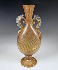 Unusual Antique Venetian Murano Art Glass Vase in Flattened Form