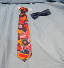 Boy's 2-Piece Clip-On Necktie Bow Tie Set Abstract Multicolor/Navy