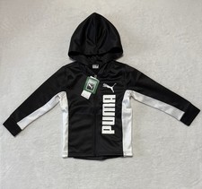 Puma Jacket Boys 5 Black White Hooded Full Zip Athletic Track Youth Kids