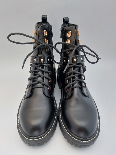 NUOVI stivali River Island neri in ecopelle con borchie - UK 7