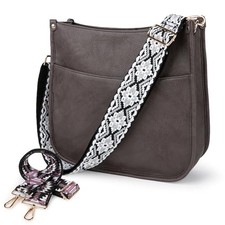 Vegan Leather Crossbody Fashion Shoulder Bag Purse with B7-foggy Gray