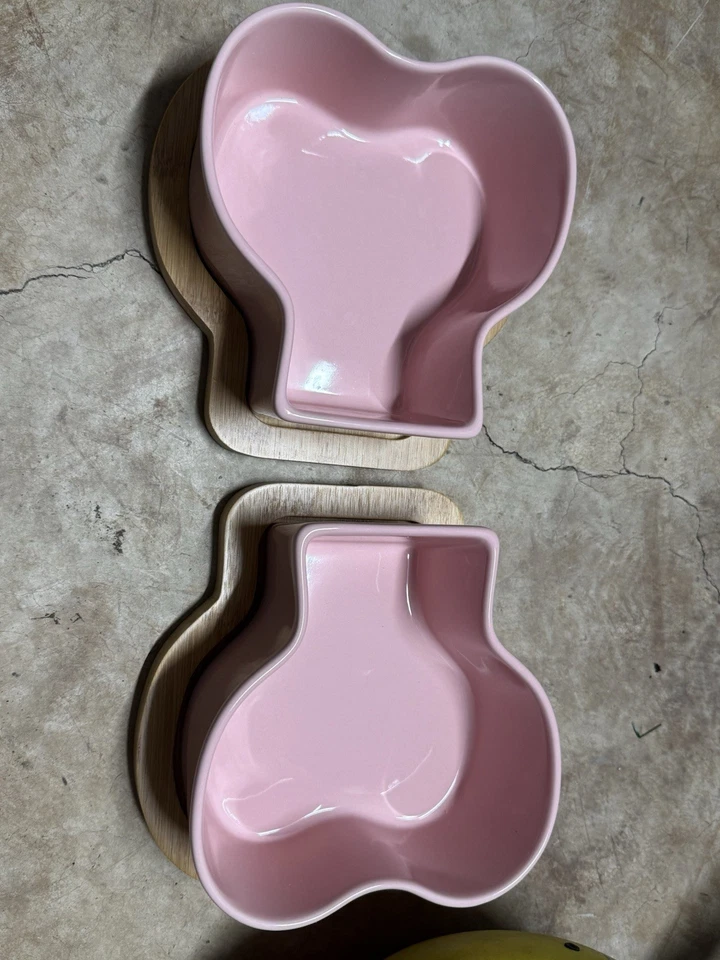 ALIMENTADOR PARA MASCOTAS de cerámica rosa cuencos alimentador alimento seco húmedo juego de 2 para perros gatos Foto 3 de 4