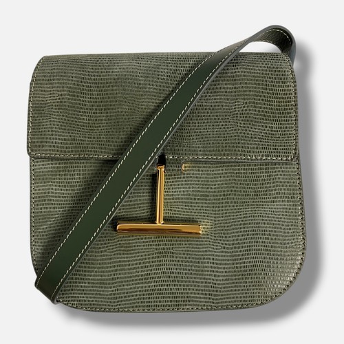 Tom Ford Women's Green Tara Mini Lizard Suede Leather Crossbody Purse Bag