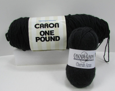 Yarn Lot 2 Skeins Cascade Cherub Aran Black & Caron One Pound Acrylic Mix