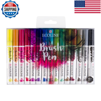 Ecoline Brush Pen Set Of 15 Liquid Watercolor Pens Basic Colors Blendable Brush
