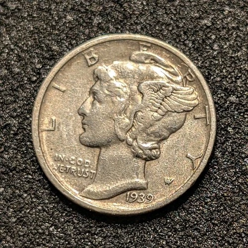 1939 Mercury Dime 10C Silver Coin Circulated Uncertified US 0.9 Fineness Variety