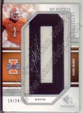 vontae davis rookie rc draft auto letter patch illinois illini college #/24 2009