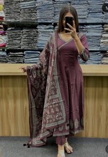 Indian Pure Cotton Anarkali Suit Pakistani Party Wear Kurti Pant Dupatta Set