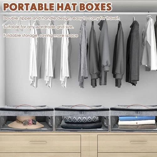 3 Piezas Cajas de Almacenamiento de Sombreros, Estuche de Viaje para Sombreros, Organizador de Sombreros con Tapas Sombrero de Vaquero Foto 4 de 4