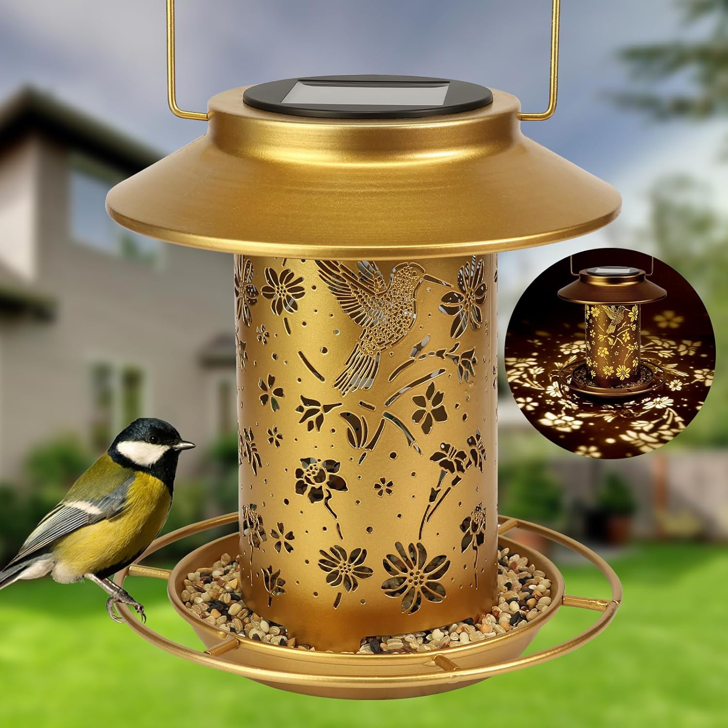 Solar Bird Feeders Outdoors Hanging - Metal Waterproof outside Wild Bird Feeders
