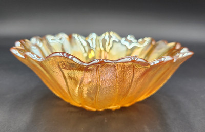 Vintage Indiana Glass Iridescent Amber Lily Pons Sunflower Bowl 7'' 