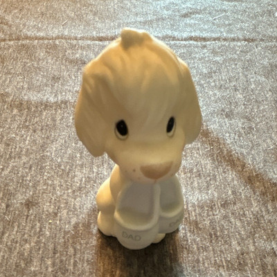 Ceramic Dog Figurine Collectible White Non Breed Specific with 'DAD' Text