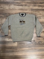 Vintage 90s Hunting Deer Fish Outdoor Croft & Barrow Beige Knit Sweater Large