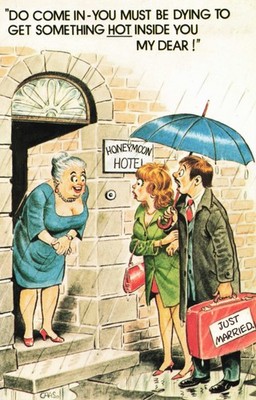 Saucy Vintage Bamforth Comic Postcard by CHAS - Honeymoon Hotel - Series 069