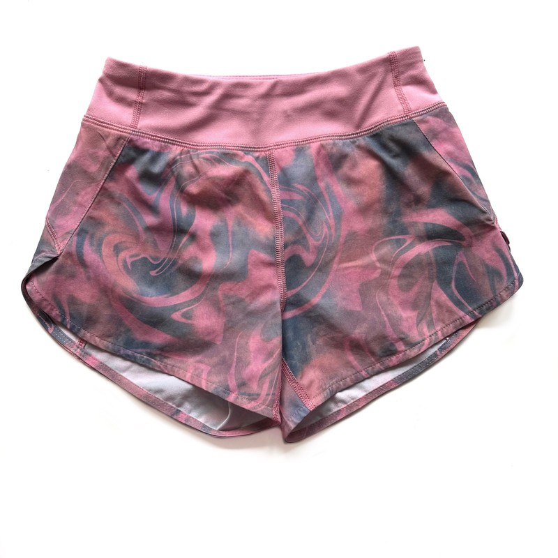 Girls XS 6 Athleta Girl Run the World 3" Shorts Pink Gray Swirl Zipper Pocket