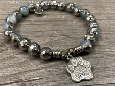 Sterling Silver T. Jazelle Paw Shape Sparkle Stone Beads Charm Bracelet 18.76g