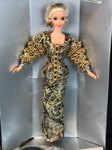 1995 BARBIE CHRISTIAN DIOR Doll Gold Gown, Shoes & Stand *NO BOX NM #13168