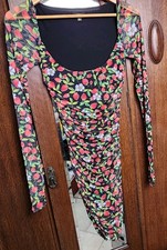 AFRM Leona Noir Strawberry Print Ruched Bodycon Mini Mesh Dress (XS) EUC