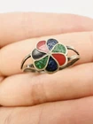Vintage Sterling Silver Southwestern Gemstone Inlay Ring Size 5