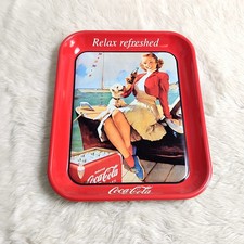 Vtg 1998 COCA COLA Relax Refresh Metal Tin Tray Advertising Sailing Fun Retro