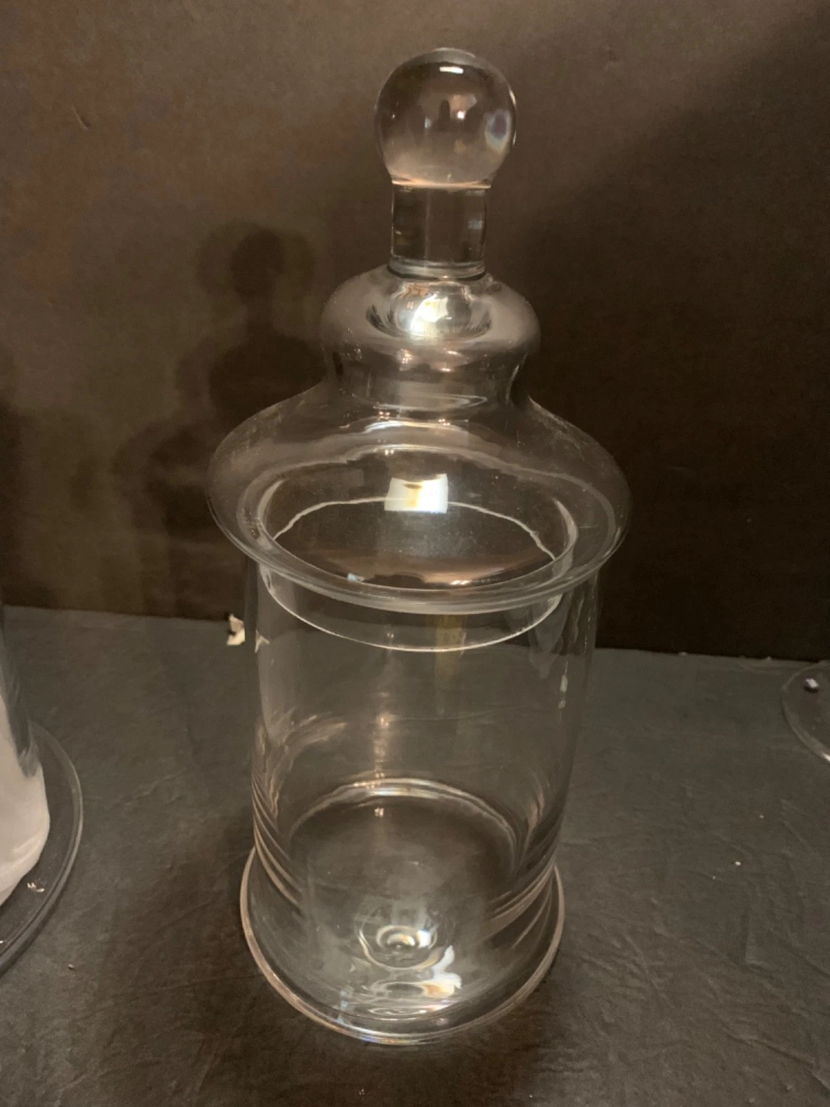 Vtg Clear Glass Apothecary Jar With Tall Lid READ