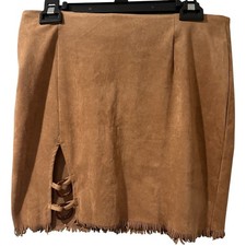 Boho Western Faux Suede Fringe Mini Skirt Cowgirl Festival Womens Medium