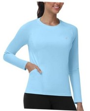 Women's UPF 50 Sun Shirts with Pockets Long Sleeve UV Medium Light Blue