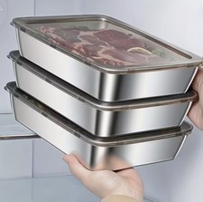 3pcs Stainless Steel Food Storage Containers Leak-Proof Stackable Space-Saving A