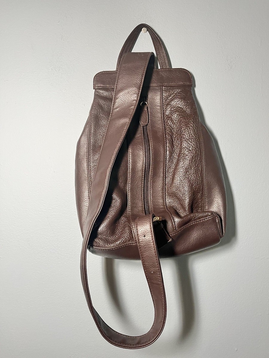 VTG Aurielle Pebbled Brown Leather Backpack Sling Purse Bag  display picture 3