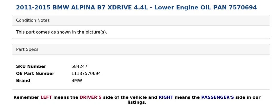 BMW ALPINA B7 XDRIVE 2011-2015 4,4 L - cárter de aceite del motor inferior 7570694 Foto 4 de 4