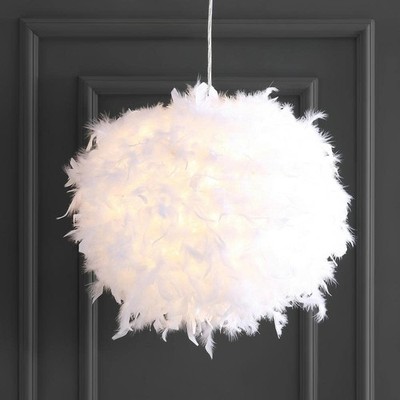 JONATHAN Y Stork 19 in. 1-Light White Feather Metal Adjustable LED Pendant