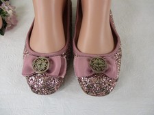 Kate Spade Fontana Ballet Flats 8.5M Pink Glitter Logo Bow Leather Lining / Sole