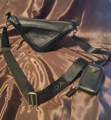 PRADA DREIECKIGE SCHULTERTASCHE  LEDER HANDTASCHE TRIANGLE CROSSBODY BAG WIE NEU
