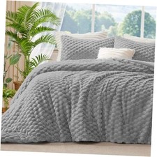 Fluffy King Size Comforter Set - Fleece Soft King 102"x90" Light Grey