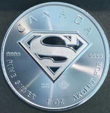 1 Oz SILVER 9999 COIN - 2016 Canada SUPERMAN $5 Silver BU GEM (IN CAP)