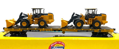 HO ATHEARN 92736 60' FLAT CAR TRAILER TRAIN TTX W/2 JOHN DEERE WHEEL LOADER 624J
