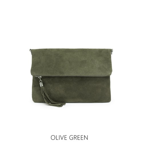 Fold over Plain Suede Leather Clutch Crossbody Leather Hand Bag Shoulder Bag New - Picture 17 of 21