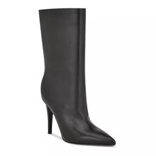 Nine West Women Frenchi Stiletto Heel Mid Calf Bootie Size US 9.5M Black Leather