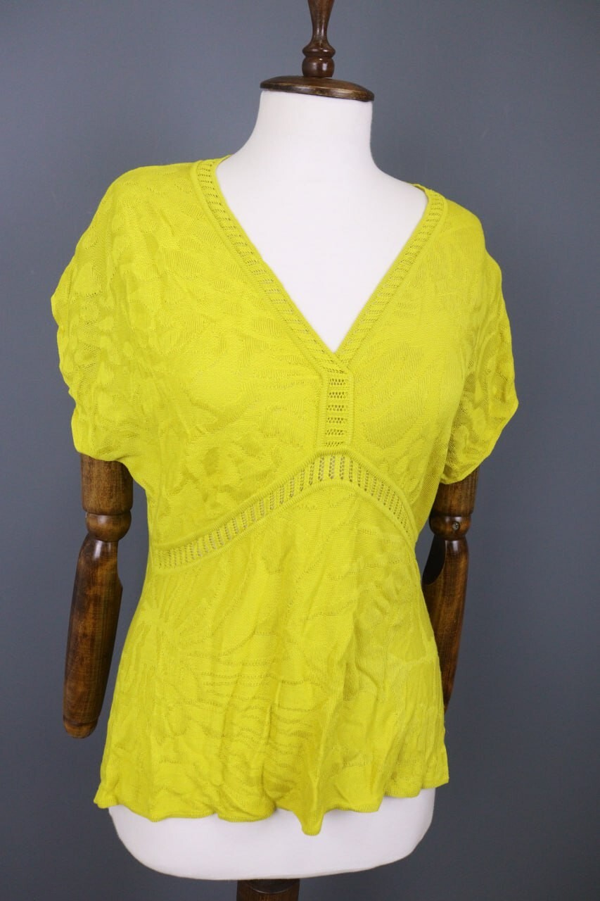 Ivko V-Neck Pullover Structure Pattern Yellow Shi… - image 7