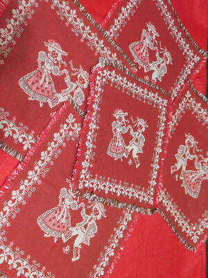 Red and White Ethnic Place Mats Set of Eight Man and Woman Scandinavian Possibly