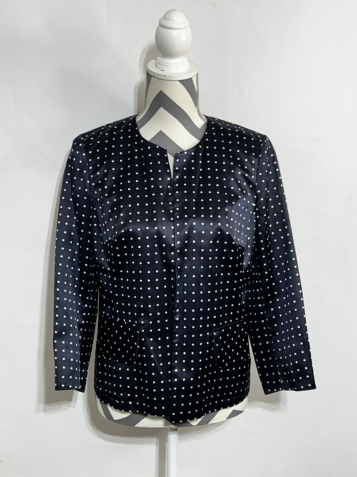 Pendleton Jacket Blazer Silk Blend Navy Blue Whit… - image 2