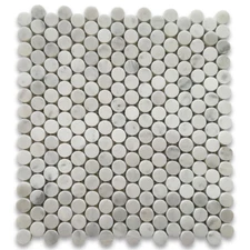 C93XH Carrara White Penny Round Mosaic Carrera Marble Tile Honed 3/4"