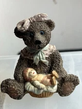 Beautiful Home Decor Mama Bear Whit Human Baby Blue Eyes Browns 