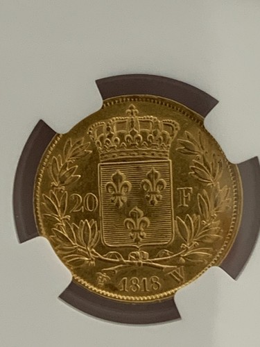 France ~ 1818W ~ 20 Francs ~ Gold ~ KM# 712.9 / F.519/14 ~ NGC Certified ~ AU 55 - Picture 2 of 7
